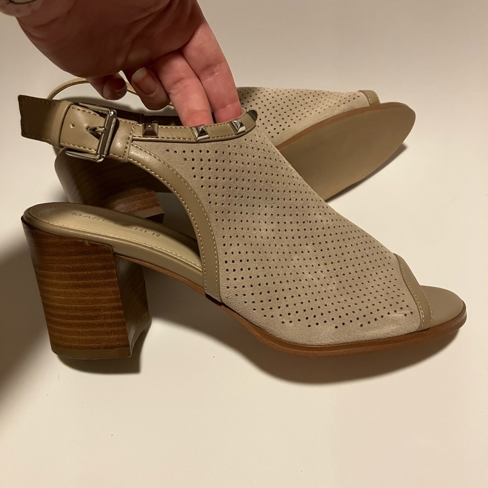 Marc Fisher Parso suede leather tan beige taupe boot Heels sandals 10